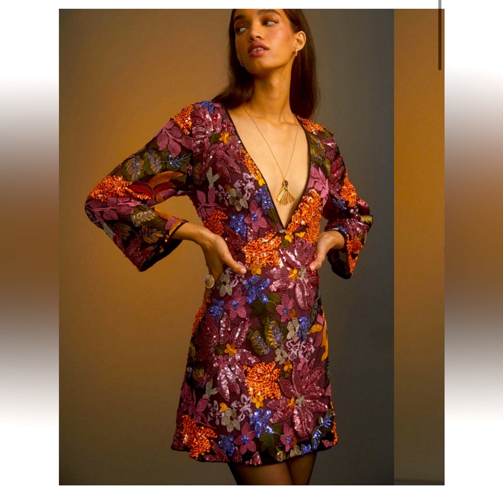 Floral Sequin Mini Dress - Multicolor